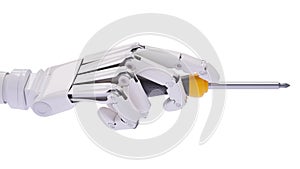 Robot hand with screwdriver, automation concept