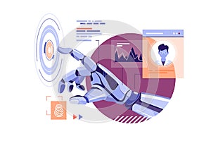 Robot hand touch abstract virtual button