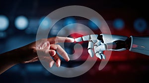 Robot hand is touching a human hand