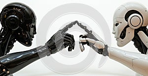 Robot hand touching index finger, gesture isolated on white background, Technology concept - AI generated image