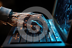 Robot hand typing on the computer. generative AI