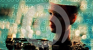 Computer code digits and robot ai head