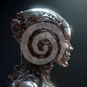 Robot head on black background. Generative AI