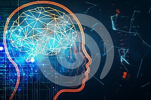 Robot head and digital brain hologram