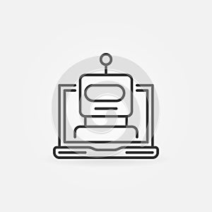 Robot head in laptop vector icon in thin line style