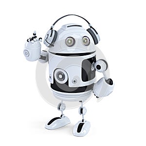 Robot with headphone. Isolated. Contains clipping path