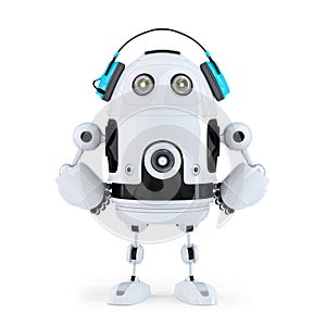 Robot with headphones. Isolated. Contains clipping path