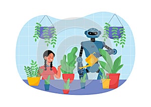 Robot help to girl vector