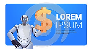 robot holding dollar icon saving money high income investment earning financial growth artificial intelligence