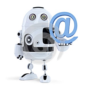 Robot holding an email symbol. Isolated. Contain clipping path