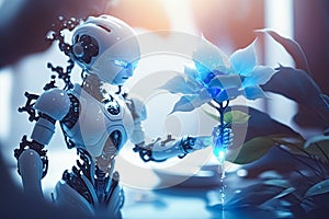 robot holding a flower in his hand