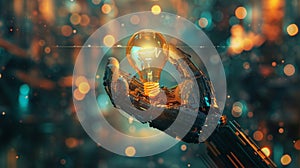 A robot holding a light in its hand and having a brilliant idea