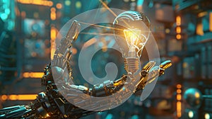 A robot holding a light in its hand and having a brilliant idea