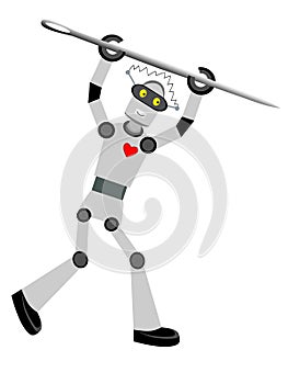 Robot holding oversized needle vector illustration