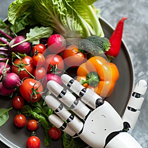 Robot Holding a Bunch of Vegetables on a Plate photo