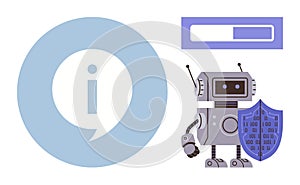 Robot with Shield Protecting Data and Information Security Progress Bar