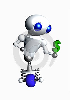 Robot Holding A Small Dollar Sign