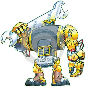 Robot Holding Wrench Vector Cartoon