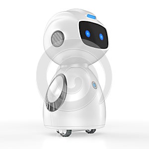 Robot home helper. Smart little robot, on wheels and smart screen.