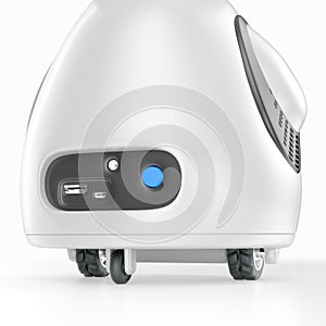 Robot home helper. Smart little robot, on wheels and smart screen. 3d illustration