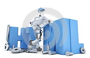 Robot with HTML sign. Technology concept. Isolated. Containsclipping path photo