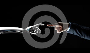 Robot and human hand connecting fingers