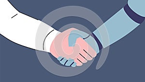 Robot and human hands doing handshake. Business deal or agreement with android. People and robots friendship