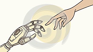 Robot and Human Hands Touching, AI Connection and Future Interaction Vector, vector design Generative AI