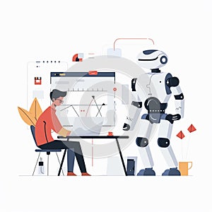 Robot and human working together on the same project. Smart technology concept. Generative AI