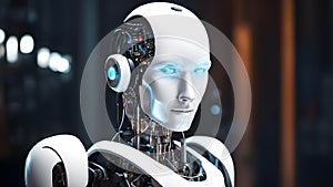 Robot humanoid artificial intelligence working in a factory 3d rendering image