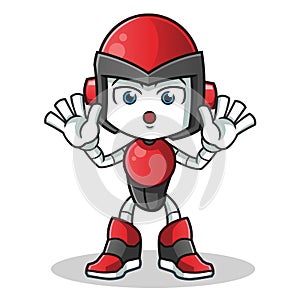 Robot humanoid startled mascot vector cartoon illustration