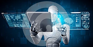 Robot humanoid using tablet computer for big data analytic