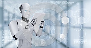 Robot humanoid using tablet computer for big data analytic