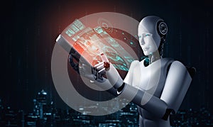 Robot humanoid using tablet computer for big data analytic