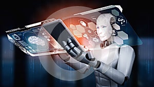 Robot humanoid using tablet computer for big data analytic