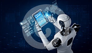 Robot humanoid using tablet computer for big data analytic