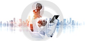 Robot humanoid using tablet computer in future office