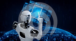 Robot humanoid using tablet computer for global network connection