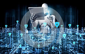 Robot humanoid using tablet computer for global network connection