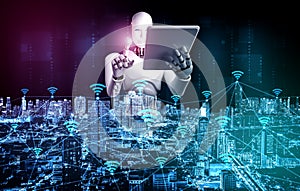Robot humanoid using tablet computer for global network connection