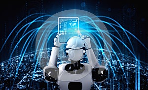 Robot humanoid using tablet computer for global network connection