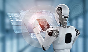 Robot humanoid using tablet computer for global network connection