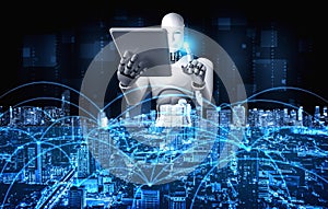 Robot humanoid using tablet computer for global network connection