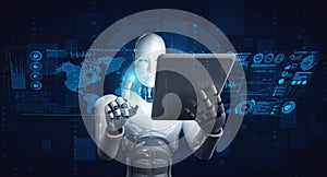 Robot humanoid using tablet computer for global network connection