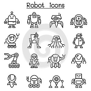 Robot icon set in thin line style