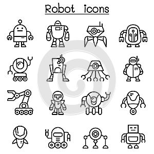 Robot icon set in thin line style