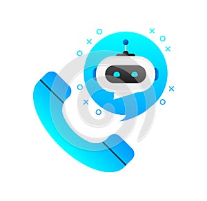 Robot icon. Support service. Chat Bot. Robocall, Voice support service.