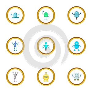 Robot icons set, cartoon style