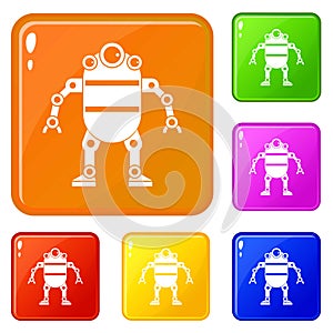 Robot icons set vector color