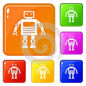 Robot icons set vector color